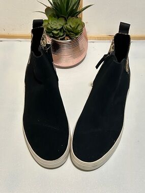 Women's Black Slip-On Sneaker Boot with White Sole